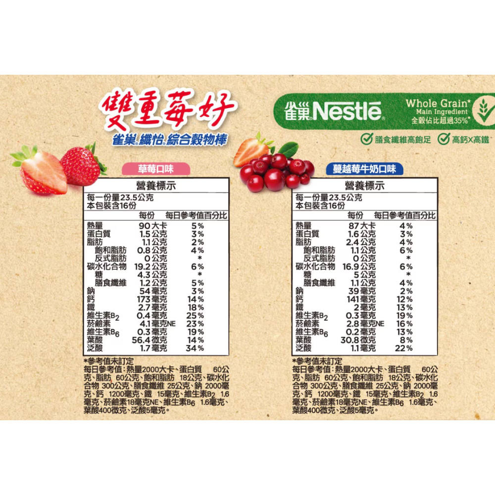特價 752g / 32條 雀巢纖怡 莓果牛奶 & 蔓越莓牛奶穀物棒 23.5公克 X 32條 雙重莓好 穀物膳食纖維-細節圖2