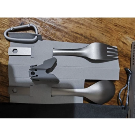 全新 TIWONDER 純鈦多功能餐具組 鈦餐具 登山野營餐具  信邦餐具 鈦叉 鈦匙 快扣 收納袋-細節圖2