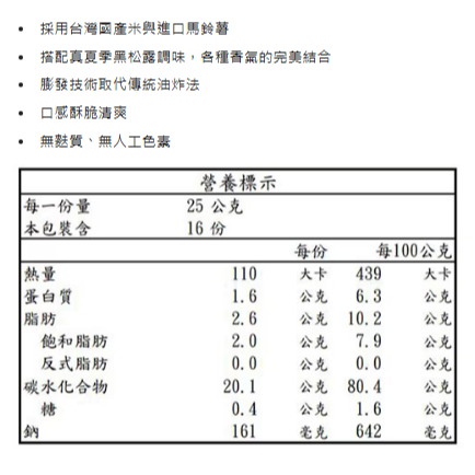 特價 400g /8包 丹尼船長 米的洋芋片 義大利黑松露口味 50公克/包 馬鈴薯 台灣國產米 黑松露 無麩質 非油炸-細節圖2