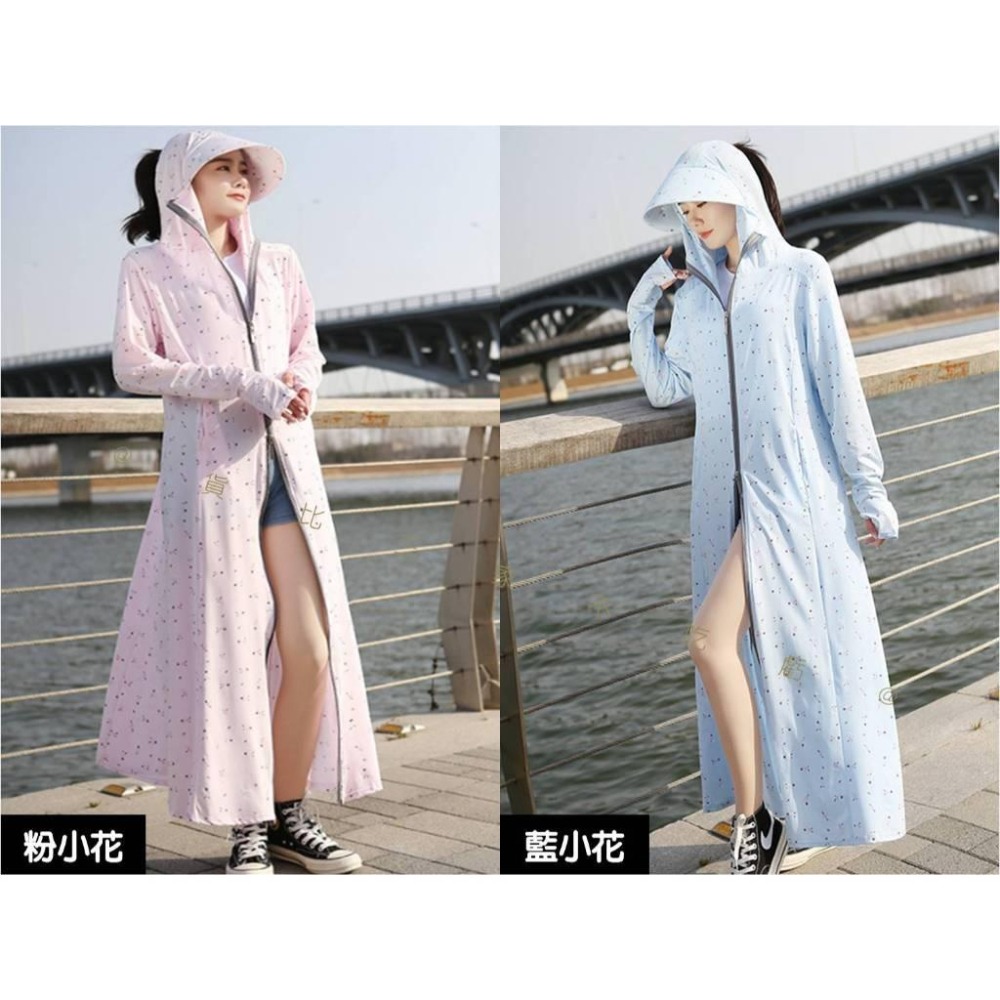 @貨比三家不吃虧@加長冰絲外套 長版防曬外套 防曬衣 抗UV防曬服 騎車裝備 時尚 戶外活動 帶帽長款 加長帽檐 長裙-細節圖7