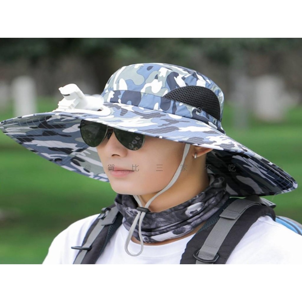 @貨比三家不吃虧@帶風扇迷彩漁夫帽 大簷防曬漁夫帽 透氣 充電風扇帽 斗笠帽 大風力成人帽 迷你風扇 夏季防曬 速乾-細節圖7