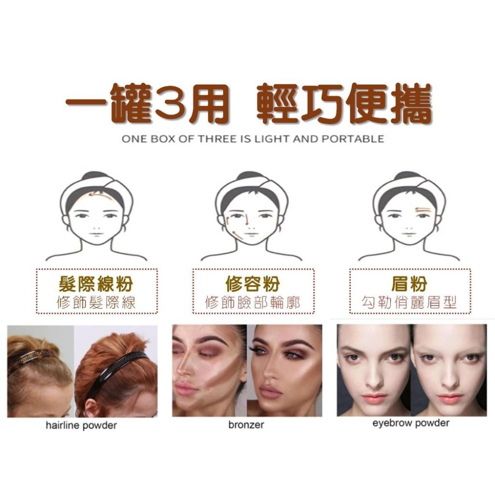@貨比三家不吃虧@多功能修容粉 髮際線修補粉 修補遮蓋 髮際線修飾粉 遮瑕修容筆 頭髮粉餅 鼻影粉 高光烤粉 補髮 鼻影-細節圖5