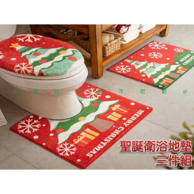 @貨比三家不吃虧@聖誕衛浴地墊三件組 聖誕節 馬桶u型腳墊 衛浴用品 止滑墊子 節日裝飾 門口蹭土墊 通用型 柔軟 踩腳-細節圖4