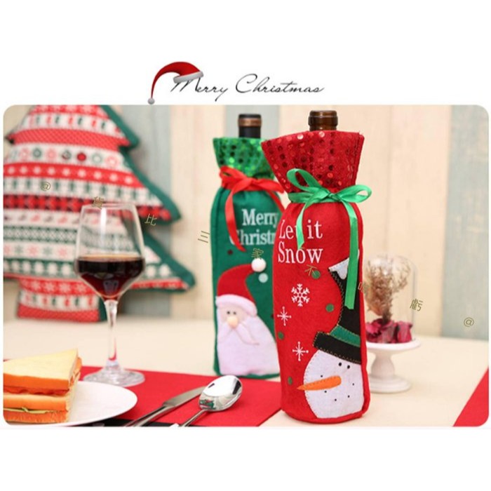 @貨比三家不吃虧@耶誕裝飾酒瓶套 聖誕節酒瓶套 紅酒袋 束口紅酒瓶袋 密封塞 瓶套 亮片 禮品袋 聖誕擺件 卡通 不織布-細節圖8