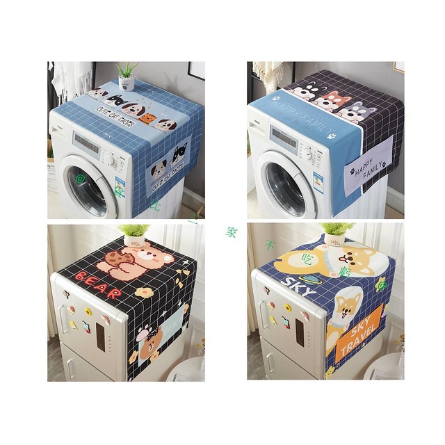 @貨比三家不吃虧@家電防塵罩 萬能防塵布冰箱罩 雙開冰箱蓋巾 冰箱防塵罩 頂蓋布 防塵收納袋 家具防塵布 北歐風 招財貓-細節圖6