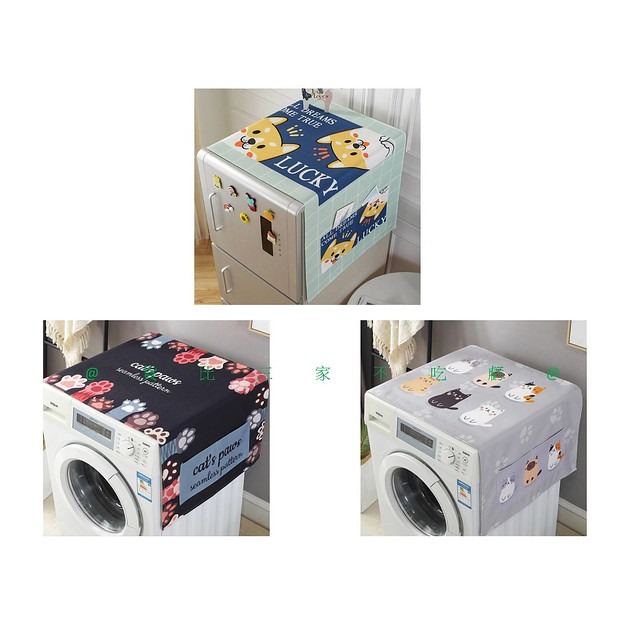 @貨比三家不吃虧@家電防塵罩 萬能防塵布冰箱罩 雙開冰箱蓋巾 冰箱防塵罩 頂蓋布 防塵收納袋 家具防塵布 北歐風 招財貓-細節圖7