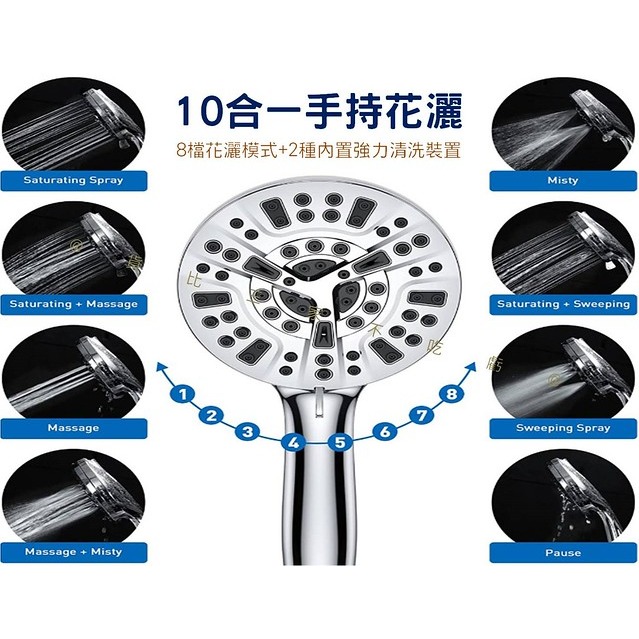 @貨比三家不吃虧@10合一手持花灑 蓮蓬頭 強勁增壓蓮蓬頭 按摩水柱 大出水量 電鍍 浴室用品 8檔調節 強力清洗水柱-細節圖3