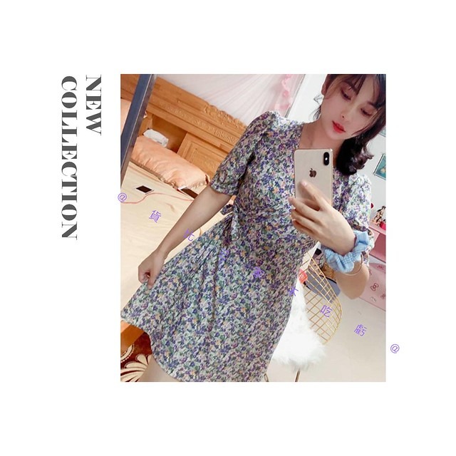 @貨比三家不吃虧@碎花V領洋裝 法式碎花裙 連身裙 性感 海灘 碎花洋裝 飄逸 深V領仙 雪紡洋裝 束腰 韓版V領 名媛-細節圖4