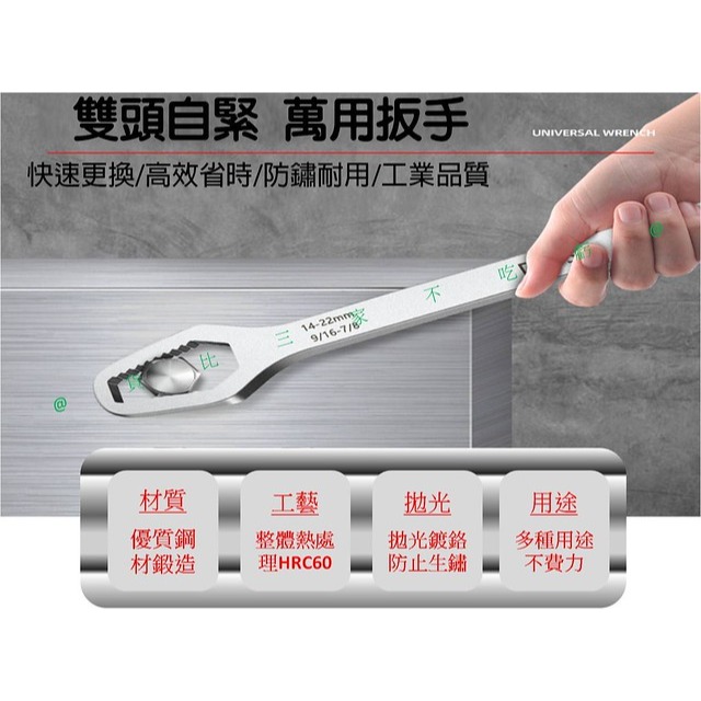 @貨比三家不吃虧@ 雙頭自緊多用扳手 多功能梅花扳手 萬用活動扳手 快速雙頭呆板子 自緊扳手 可調整 六角扳手 板體厚實-細節圖6