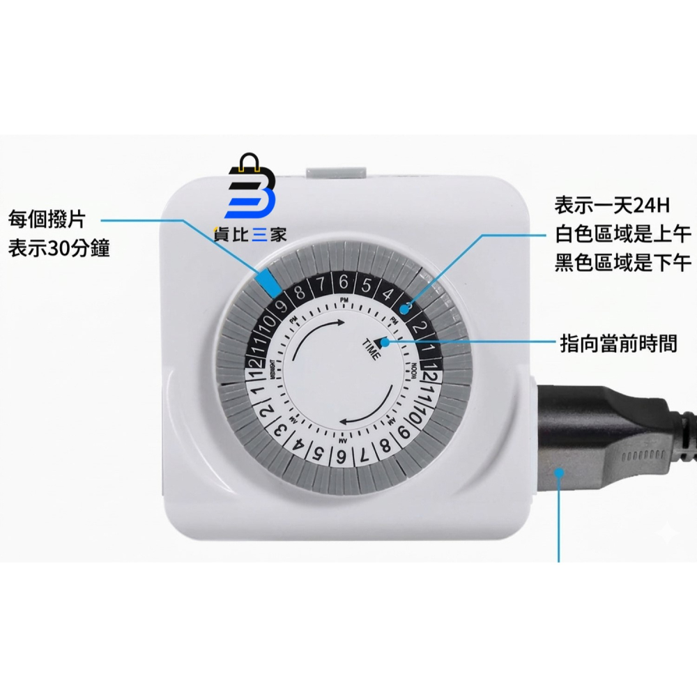 美規定時器 125V 15A定時器 大功率定時器 電源定時器 接地插座 機械式轉盤設計 精準定時 單向循環 不間斷定時-細節圖7