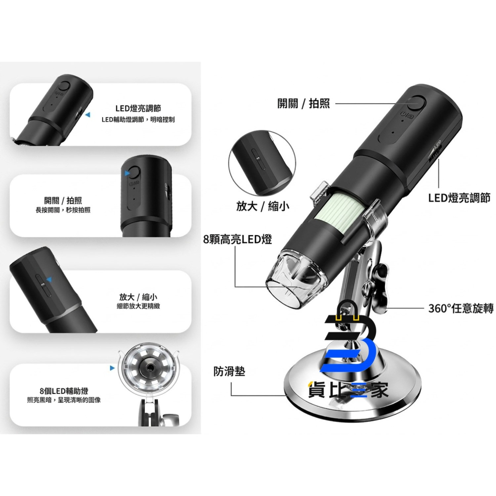 電子顯微鏡 專業放大鏡 居家必備實用工具 學生研究室 倒裝晶片檢查 網版印刷看版 微觀世界探索 萬向調節支架 清晰防手震-細節圖8