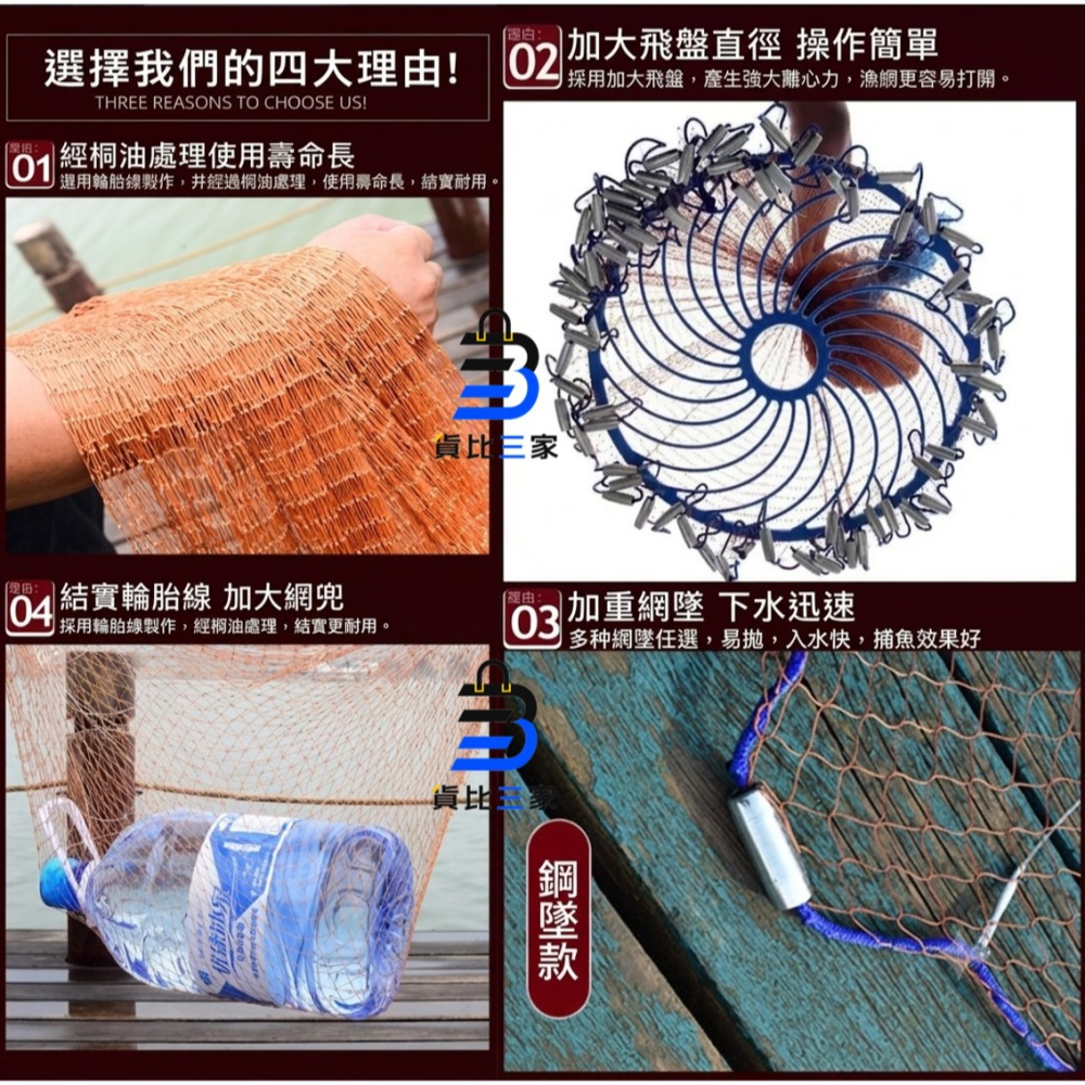 飛盤捕魚手拋網 捕魚網 免技巧 自動開網 加重鋼墜 迅速下水 輪胎線 耐磨抗拉 甩網 撒網 捕魚神器 戶外漁具 台灣現-細節圖8