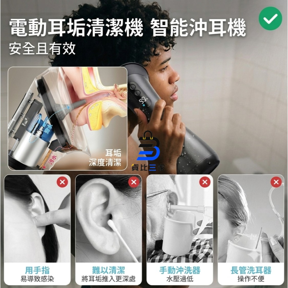 電動耳朵清潔機 智能沖耳機 洗耳機 潔耳器 掏耳神器 采耳 雙水箱防感染 廢水分離 IPX7防水 柔軟矽膠噴頭 居家護-細節圖6