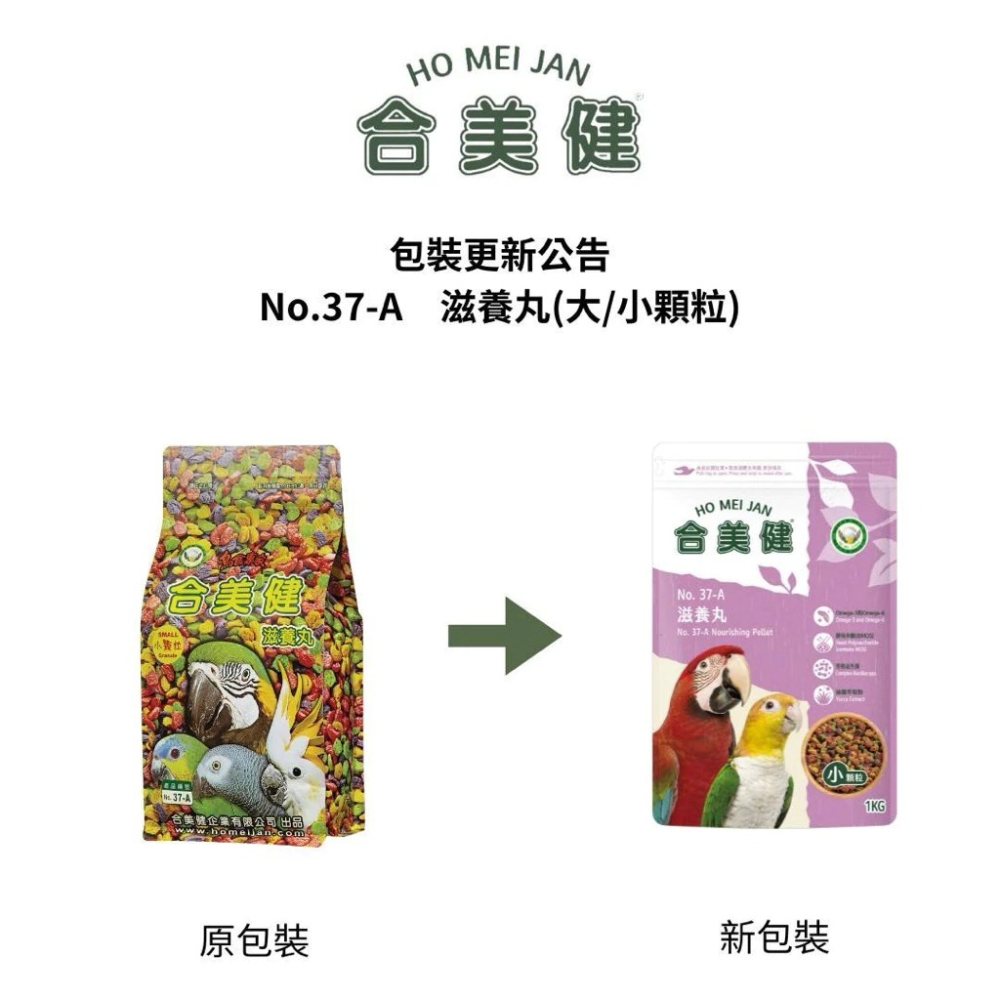 <北站鳥園>合美健No.37-A（大顆粒）滋養丸 / 營養完整 / 中大型長尾鸚鵡 / 1kg-細節圖2
