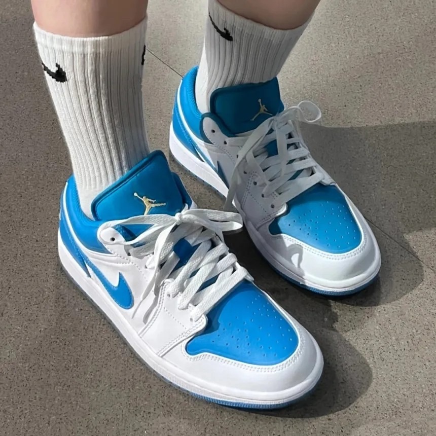 👟Air Jordan 1 Low藍白色/天空藍/藍色白底553558-174 男女款通用鞋-細節圖4