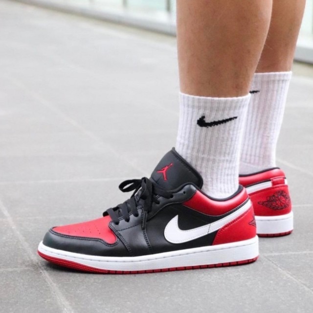 👟Air Jordan 1 Low黑紅白/黑紅邊白底/白勾 553558-066 男款鞋-細節圖2