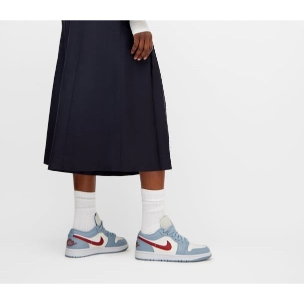 👟Air Jordan 1 Low 帆船白/藍灰色/藍白紅/沙丘紅/紅勾DC0774-164 女款鞋-細節圖4