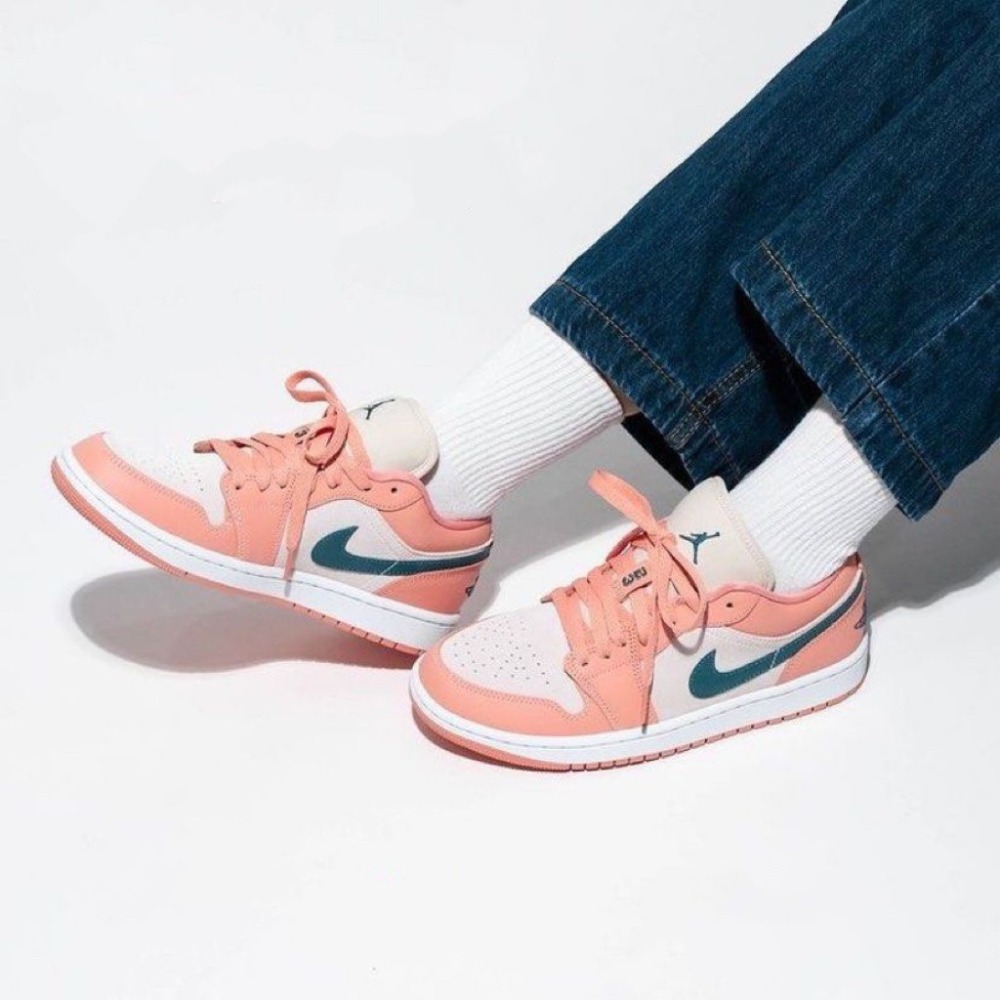 👟Air Jordan 1 Low 淺橘色/淺膚色/丈青綠/橘邊白底DC0774-800女鞋款-細節圖2