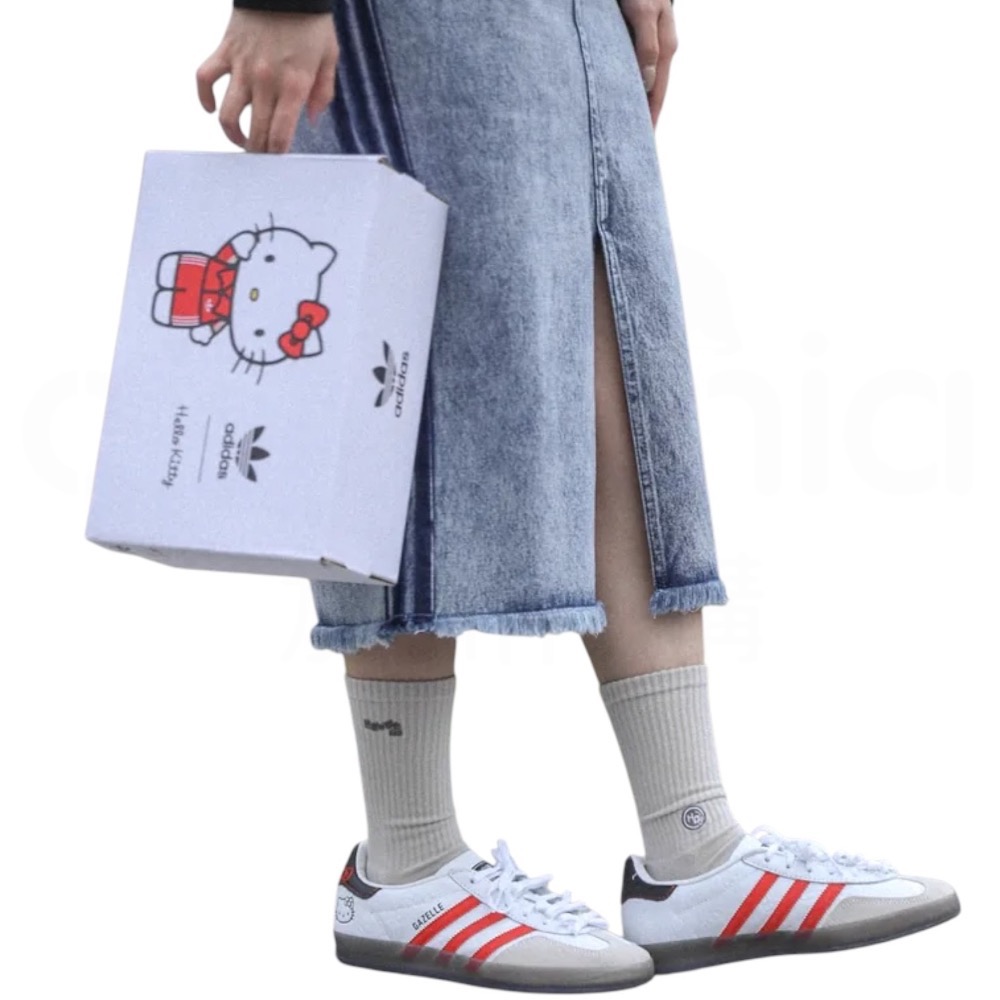 👟adidas Gazelle X Hello Kitty  聯名款休閒鞋 II0013 白紅色｜白色｜紅色｜咖啡底｜-細節圖8