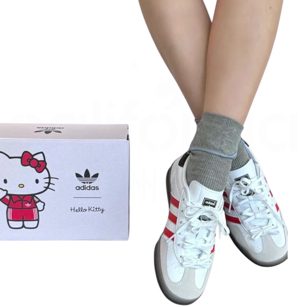 👟adidas Gazelle X Hello Kitty  聯名款休閒鞋 II0013 白紅色｜白色｜紅色｜咖啡底｜-細節圖9
