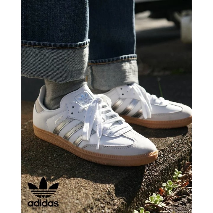 👟adidas SAMBA OG  休閒鞋 JI2725 銀白色｜白色｜銀色｜灰色｜奶茶底｜皮革｜麂皮｜平底鞋｜德訓鞋-細節圖4