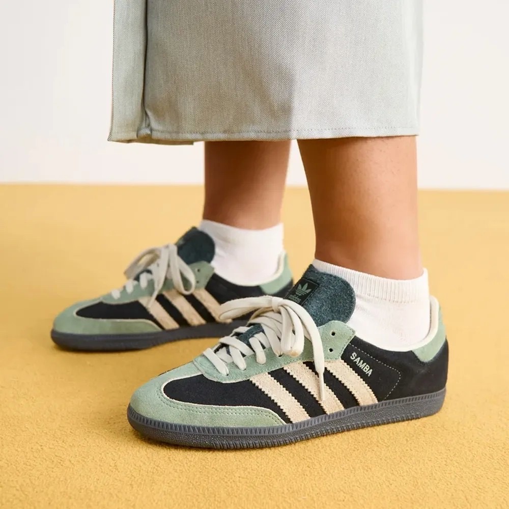 👟adidas SAMBA OG  休閒鞋 JI2680 黑綠色｜黑色｜奶綠色｜杏色｜黑底｜皮革｜麂皮｜平底鞋｜德訓鞋-細節圖4