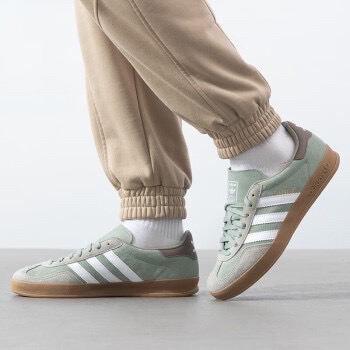 👟adidas GAZELLE INDOOR  休閒鞋 JI3526 灰綠色｜莫蘭迪綠｜灰色｜白色｜焦糖底｜皮革｜麂皮-細節圖3