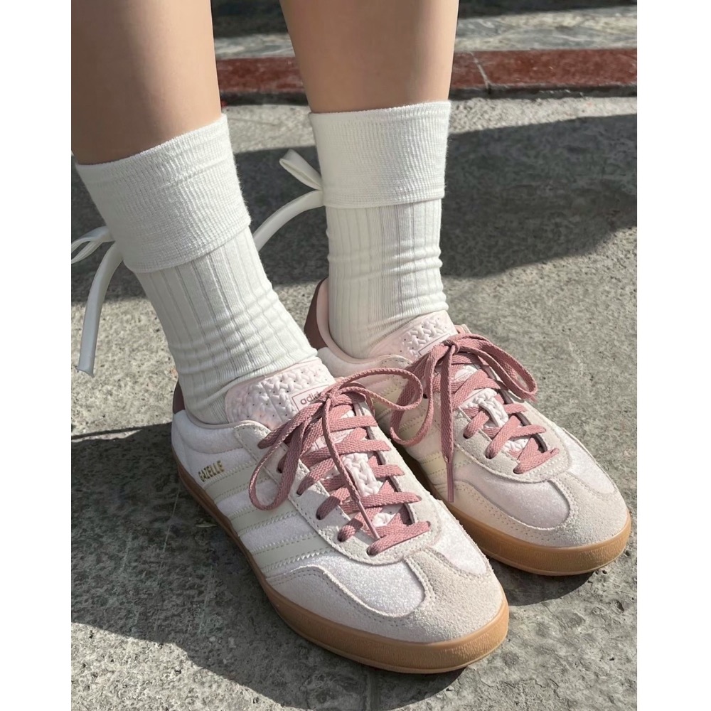 👟adidas GAZELLE INDOOR  休閒鞋 JR0232 玫瑰粉｜粉紅色｜乾燥玫瑰｜白色｜焦糖底｜皮革｜麂-細節圖3