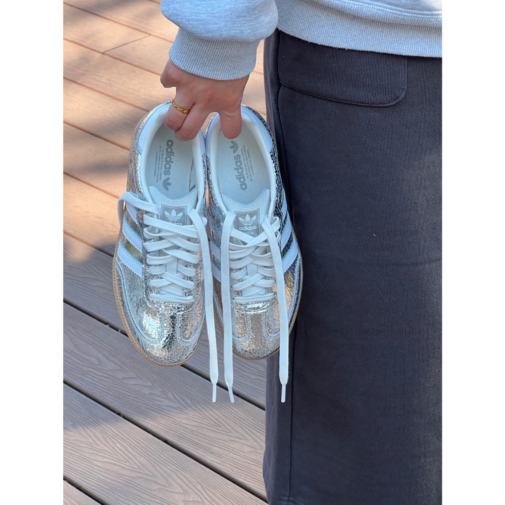 👟adidas SAMBA OG   休閒鞋 JR0035 液態銀｜銀白色｜銀色｜白色｜焦糖底｜裂紋｜皮革｜平底鞋｜男-細節圖6