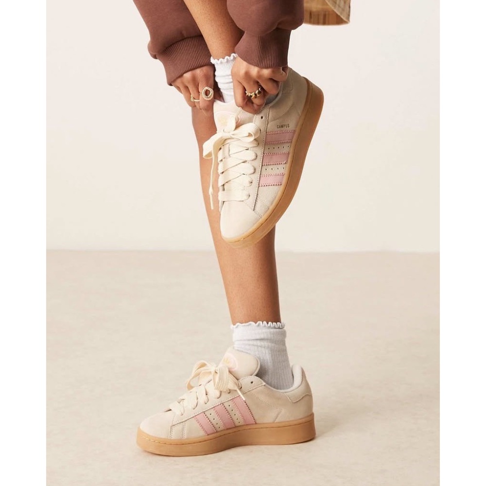 👟adidas Campus 00S 休閒鞋 JI2752 米白粉色｜米白色｜粉紅色｜焦糖底｜皮革｜麂皮｜平底鞋｜女款-細節圖3