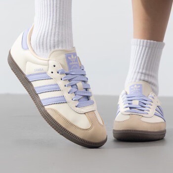 👟adidas SAMBA OG  休閒鞋 JI2678 白紫色｜紫色｜白色｜米色｜紫羅蘭｜咖啡底｜皮革｜平底鞋｜男女-細節圖2