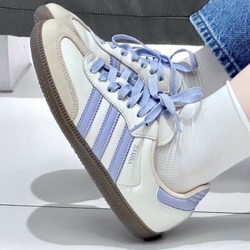 👟adidas SAMBA OG  休閒鞋 JI2678 白紫色｜紫色｜白色｜米色｜紫羅蘭｜咖啡底｜皮革｜平底鞋｜男女-細節圖3