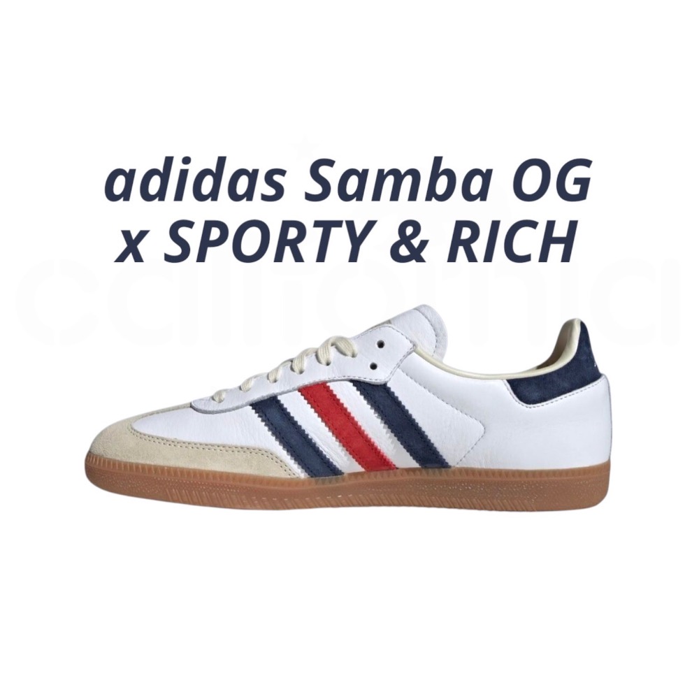 👟adidas SAMBA OG X SPORTY & RICH 休閒鞋 紅藍白色｜紅色｜深藍色｜白色｜米色｜焦糖底｜-細節圖4