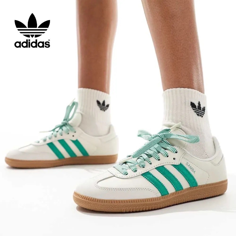👟adidas SAMBA OG  休閒鞋 白綠色｜白色｜綠色｜骨白色｜奶茶底｜皮革｜麂皮｜平底鞋｜男女通用款鞋-細節圖2