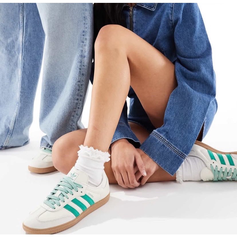 👟adidas SAMBA OG  休閒鞋 白綠色｜白色｜綠色｜骨白色｜奶茶底｜皮革｜麂皮｜平底鞋｜男女通用款鞋-細節圖4