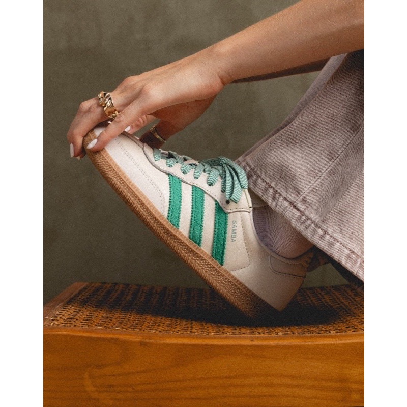 👟adidas SAMBA OG  休閒鞋 白綠色｜白色｜綠色｜骨白色｜奶茶底｜皮革｜麂皮｜平底鞋｜男女通用款鞋-細節圖6