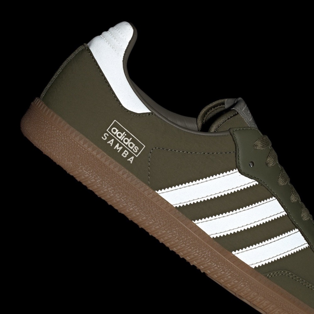 👟adidas SAMBA OG  休閒鞋 橄欖綠白色｜橄欖綠｜白色｜焦糖底｜皮革｜尼龍｜反光｜平底鞋｜男女通用款鞋-細節圖9