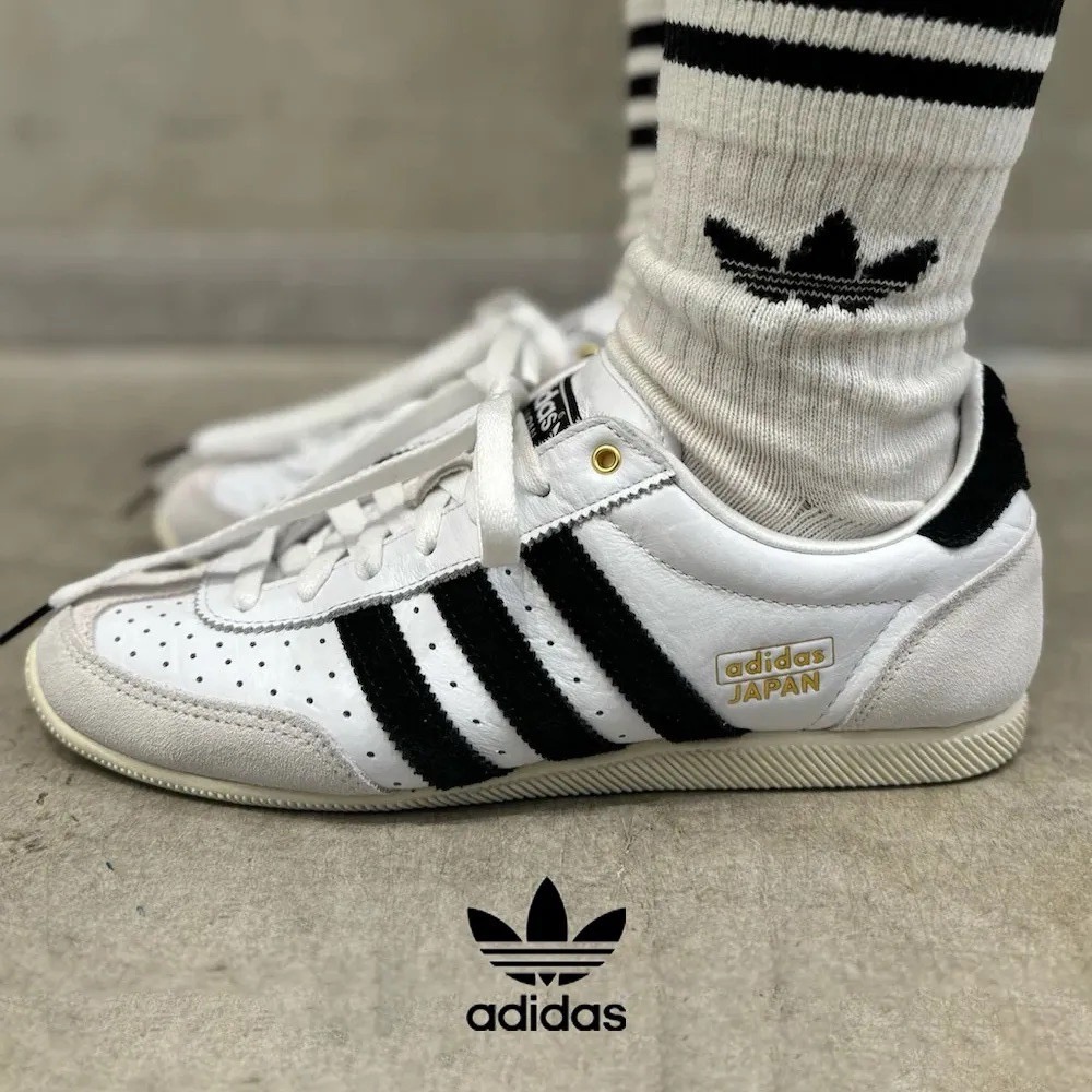 👟adidas JAPAN 休閒鞋 白黑色｜白色｜黑色｜白色底｜皮革｜麂皮｜平底鞋｜男女通用款鞋-細節圖3
