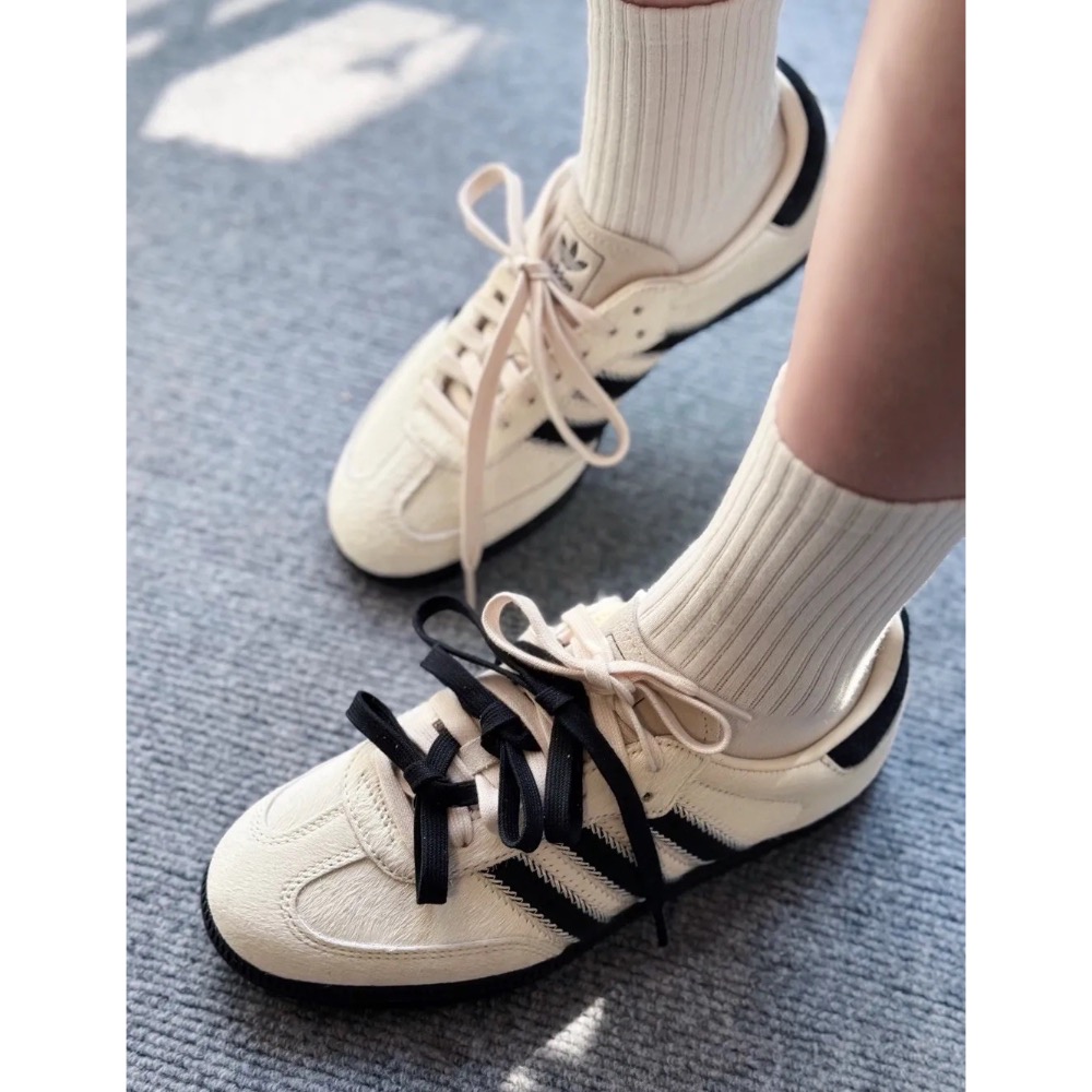 👟adidas SAMBA OG  休閒鞋 骨白黑｜骨白色｜黑色｜黑色底｜皮革｜仿馬毛｜平底鞋｜男女通用款鞋-細節圖4