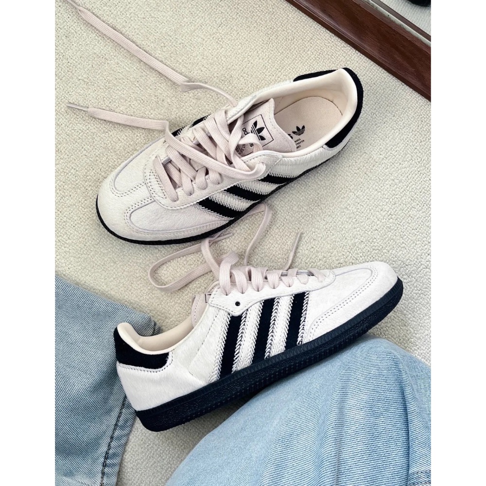 👟adidas SAMBA OG  休閒鞋 骨白黑｜骨白色｜黑色｜黑色底｜皮革｜仿馬毛｜平底鞋｜男女通用款鞋-細節圖5