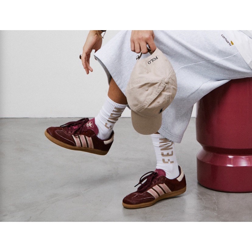 👟adidas SAMBA OG  休閒鞋 酒紅粉｜酒紅色｜莫蘭迪粉｜豆沙色｜米色｜棕色底｜皮革｜仿馬毛｜平底鞋｜男女-細節圖2