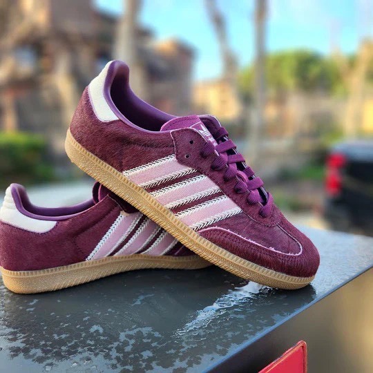 👟adidas SAMBA OG  休閒鞋 酒紅粉｜酒紅色｜莫蘭迪粉｜豆沙色｜米色｜棕色底｜皮革｜仿馬毛｜平底鞋｜男女-細節圖3