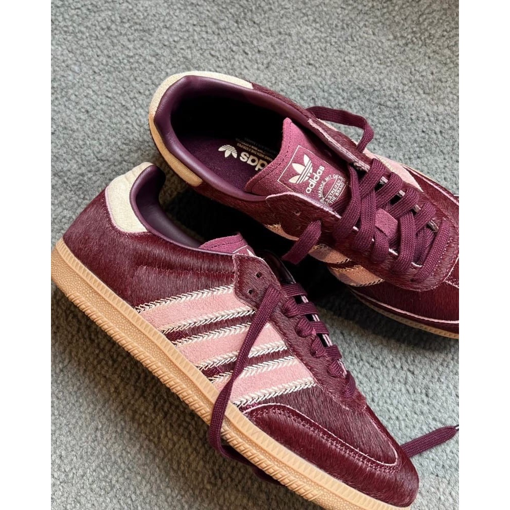 👟adidas SAMBA OG  休閒鞋 酒紅粉｜酒紅色｜莫蘭迪粉｜豆沙色｜米色｜棕色底｜皮革｜仿馬毛｜平底鞋｜男女-細節圖5