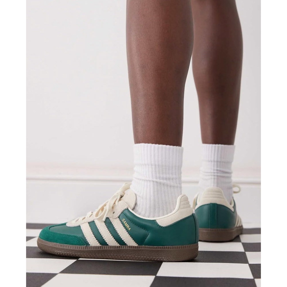 👟adidas SAMBA OG  休閒鞋 綠白色｜草綠色｜奶油色｜咖啡底｜皮革｜麂皮｜平底鞋｜男女通用款鞋-細節圖3