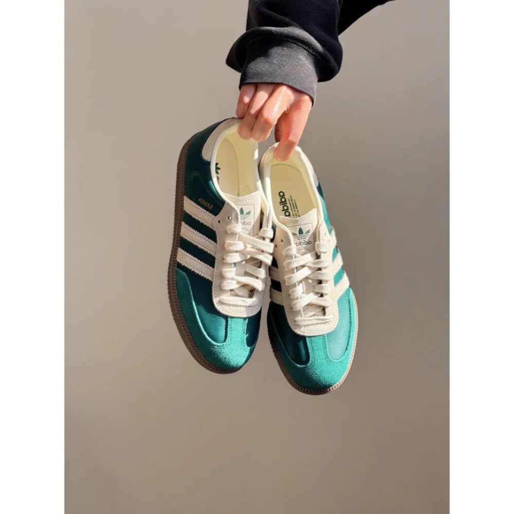 👟adidas SAMBA OG  休閒鞋 綠白色｜草綠色｜奶油色｜咖啡底｜皮革｜麂皮｜平底鞋｜男女通用款鞋-細節圖5