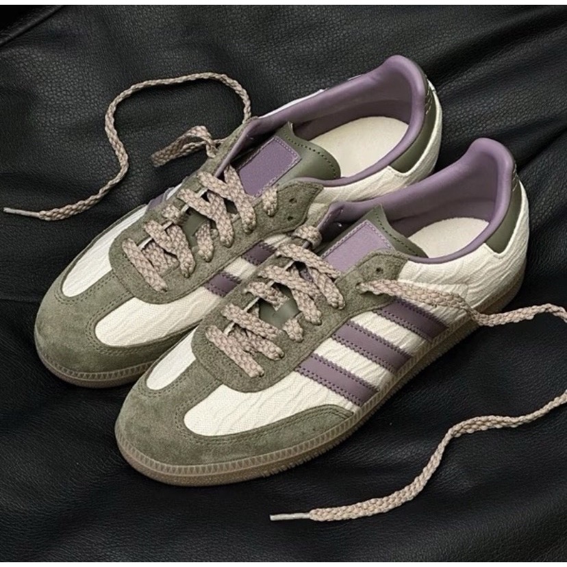 👟adidas SAMBA OG  休閒鞋 綠紫杏｜橄欖綠｜芋紫色｜杏色｜焦糖底｜皮革｜麂皮｜平底鞋｜男女通用款鞋-細節圖2