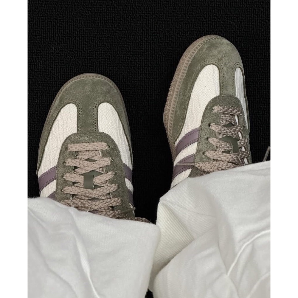 👟adidas SAMBA OG  休閒鞋 綠紫杏｜橄欖綠｜芋紫色｜杏色｜焦糖底｜皮革｜麂皮｜平底鞋｜男女通用款鞋-細節圖3