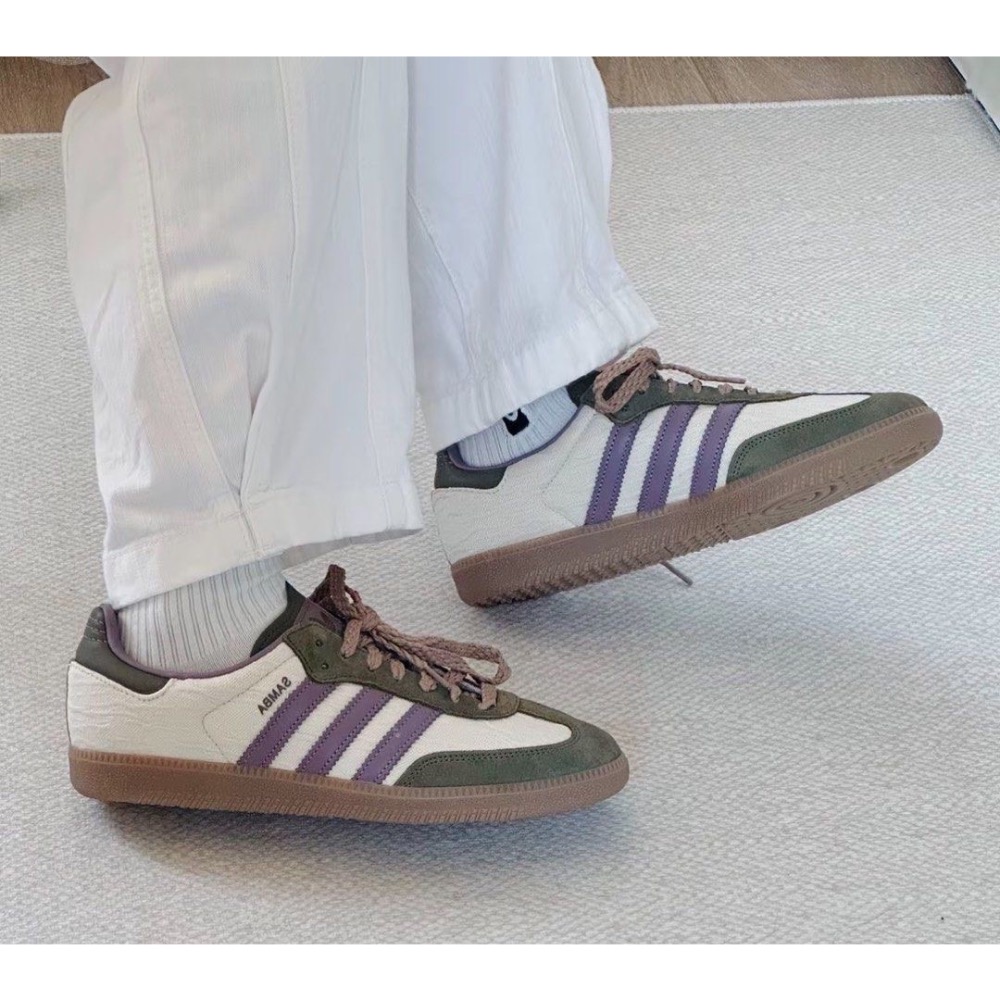 👟adidas SAMBA OG  休閒鞋 綠紫杏｜橄欖綠｜芋紫色｜杏色｜焦糖底｜皮革｜麂皮｜平底鞋｜男女通用款鞋-細節圖4