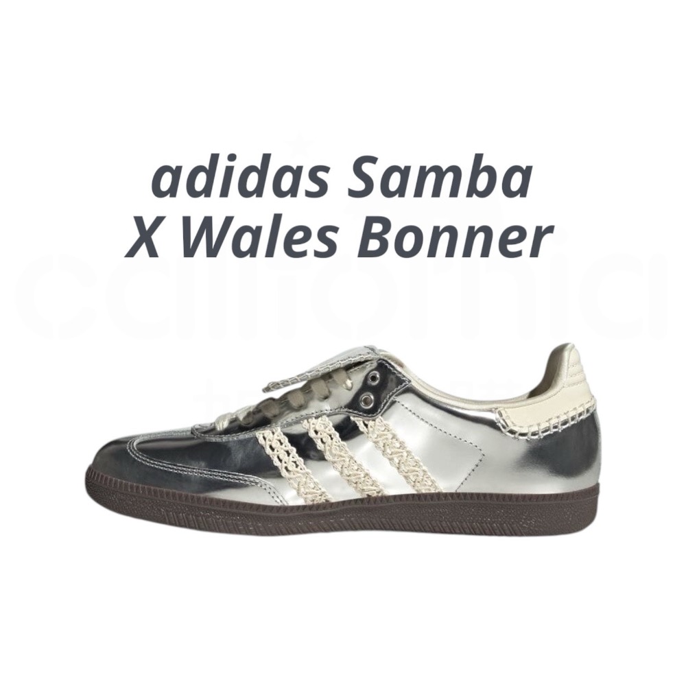 👟adidas X WALES BONNER 聯名款休閒鞋 銀白色｜液態銀｜銀色｜蕾絲｜咖啡底｜皮革｜平底鞋｜男女通用-細節圖4