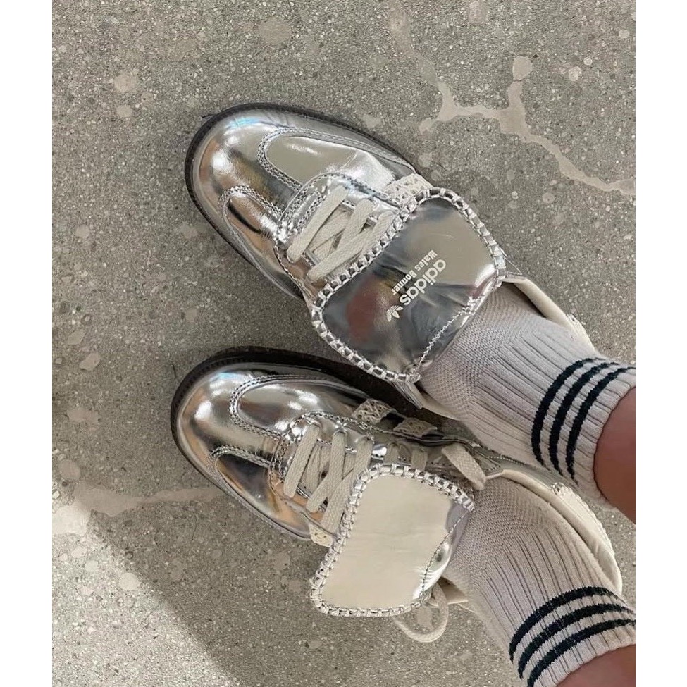 👟adidas X WALES BONNER 聯名款休閒鞋 銀白色｜液態銀｜銀色｜蕾絲｜咖啡底｜皮革｜平底鞋｜男女通用-細節圖11